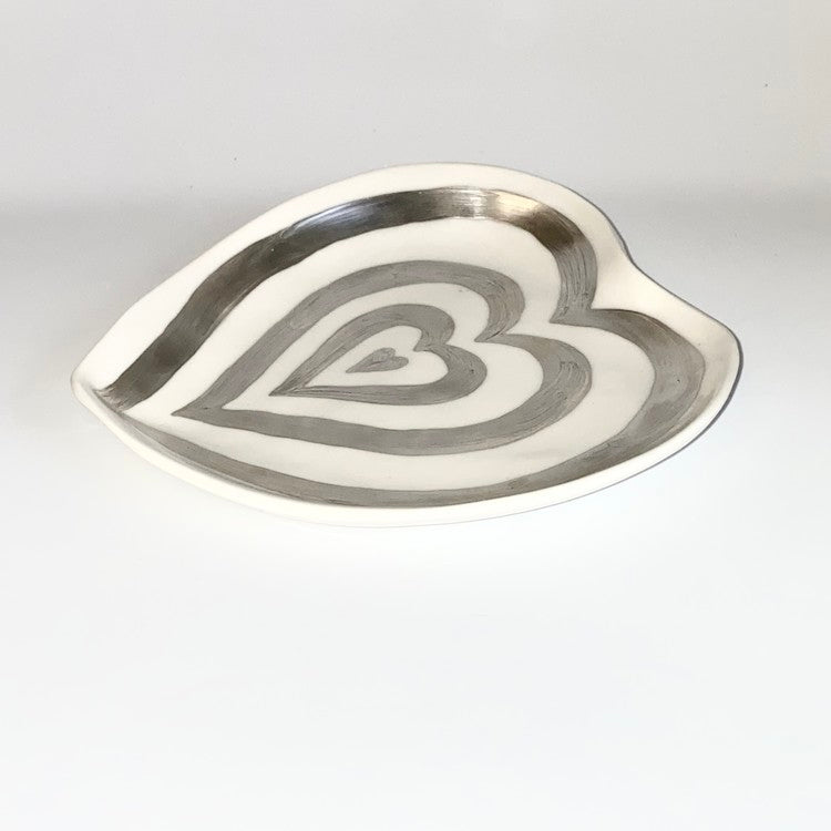 White Stripe Heart Dish