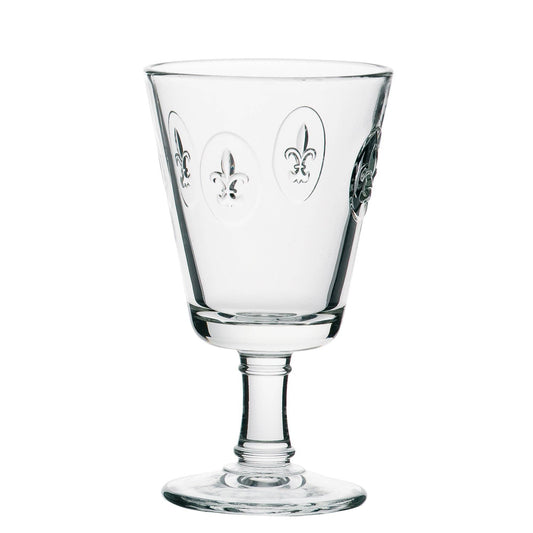La Rochère Fleur de Lys wine glass in clear French glass with fleur-de-lys motif