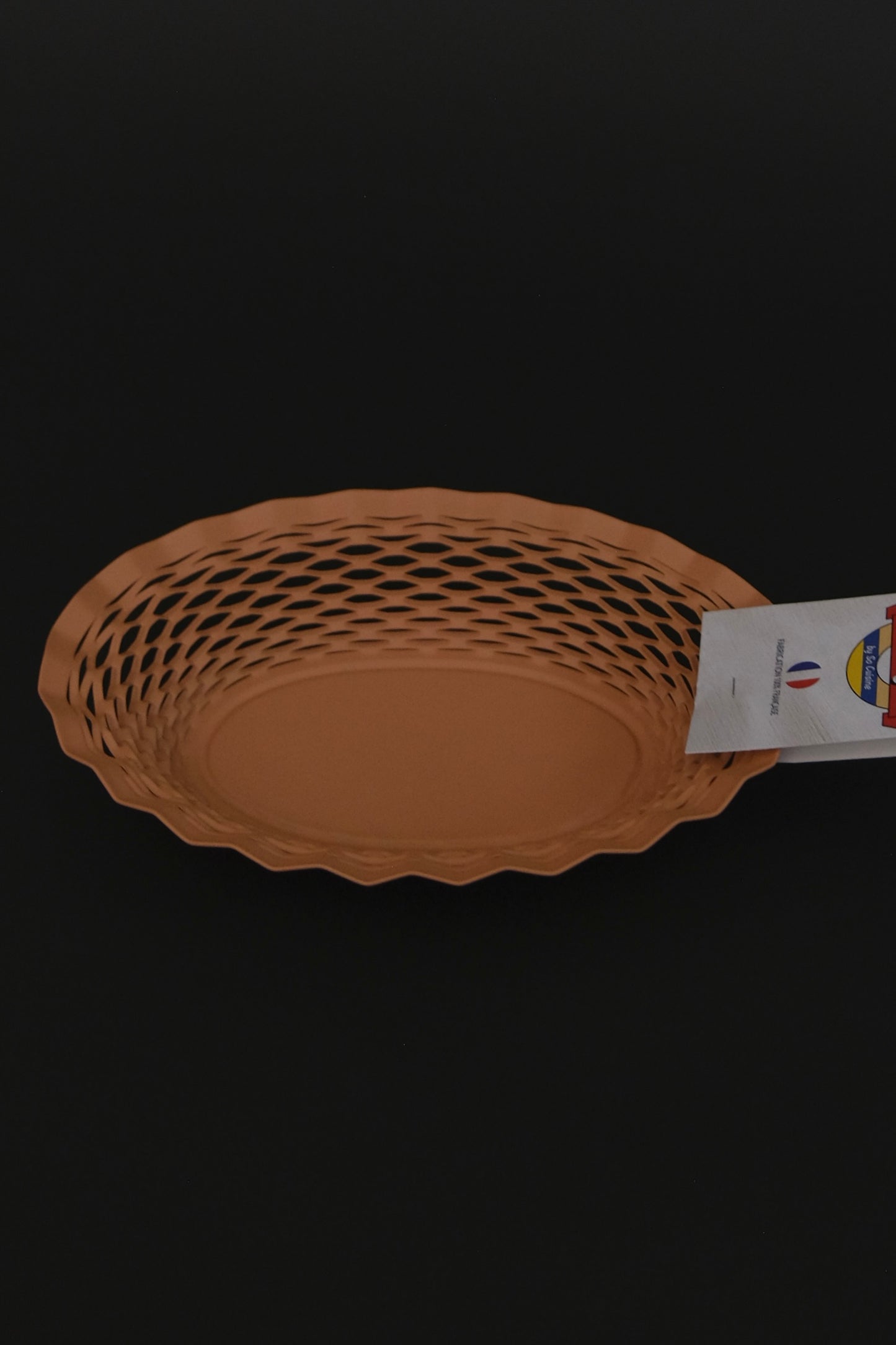 Roger Orfevre old pink bread basket top-down overhead view