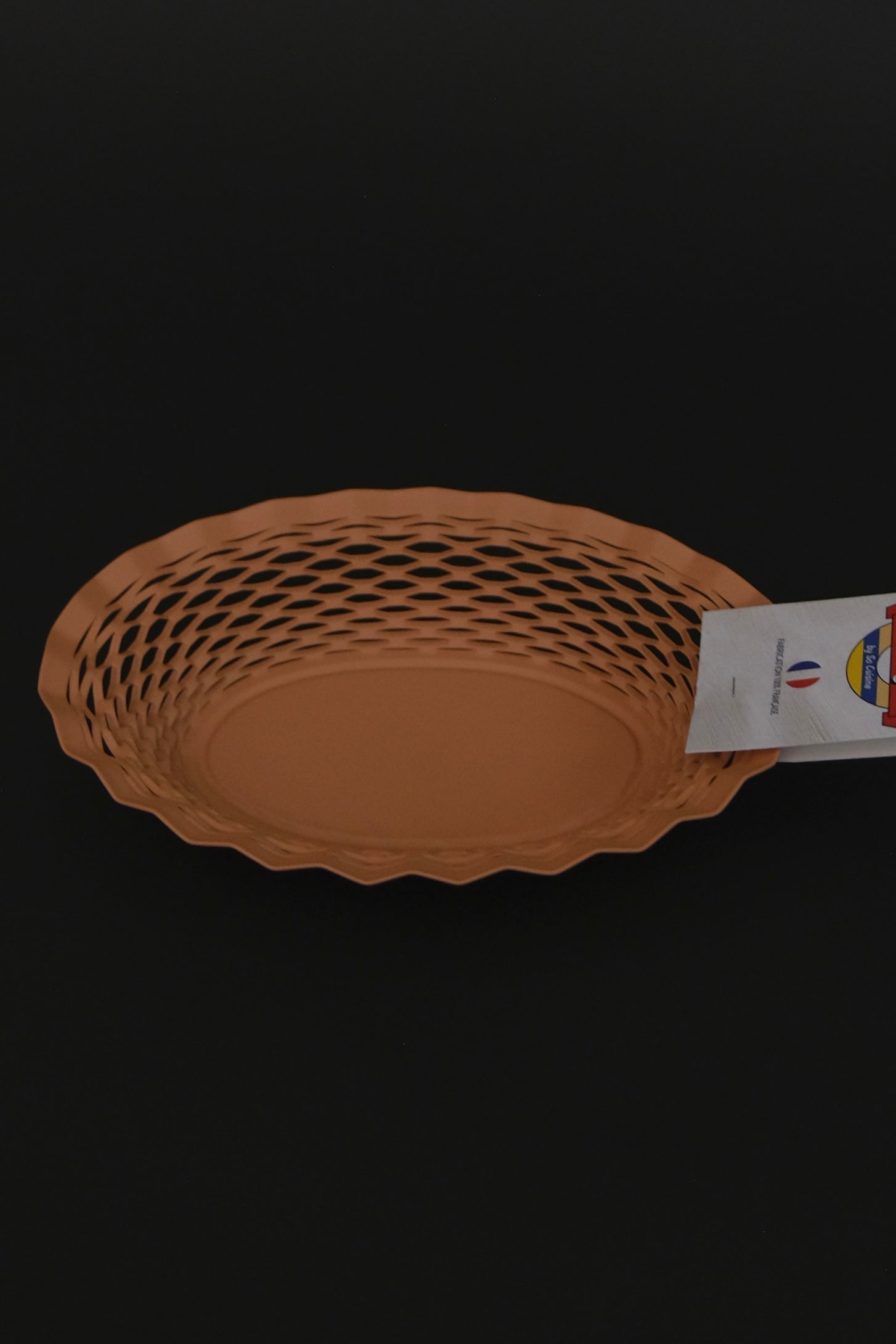 Roger Orfevre old pink bread basket top-down overhead view