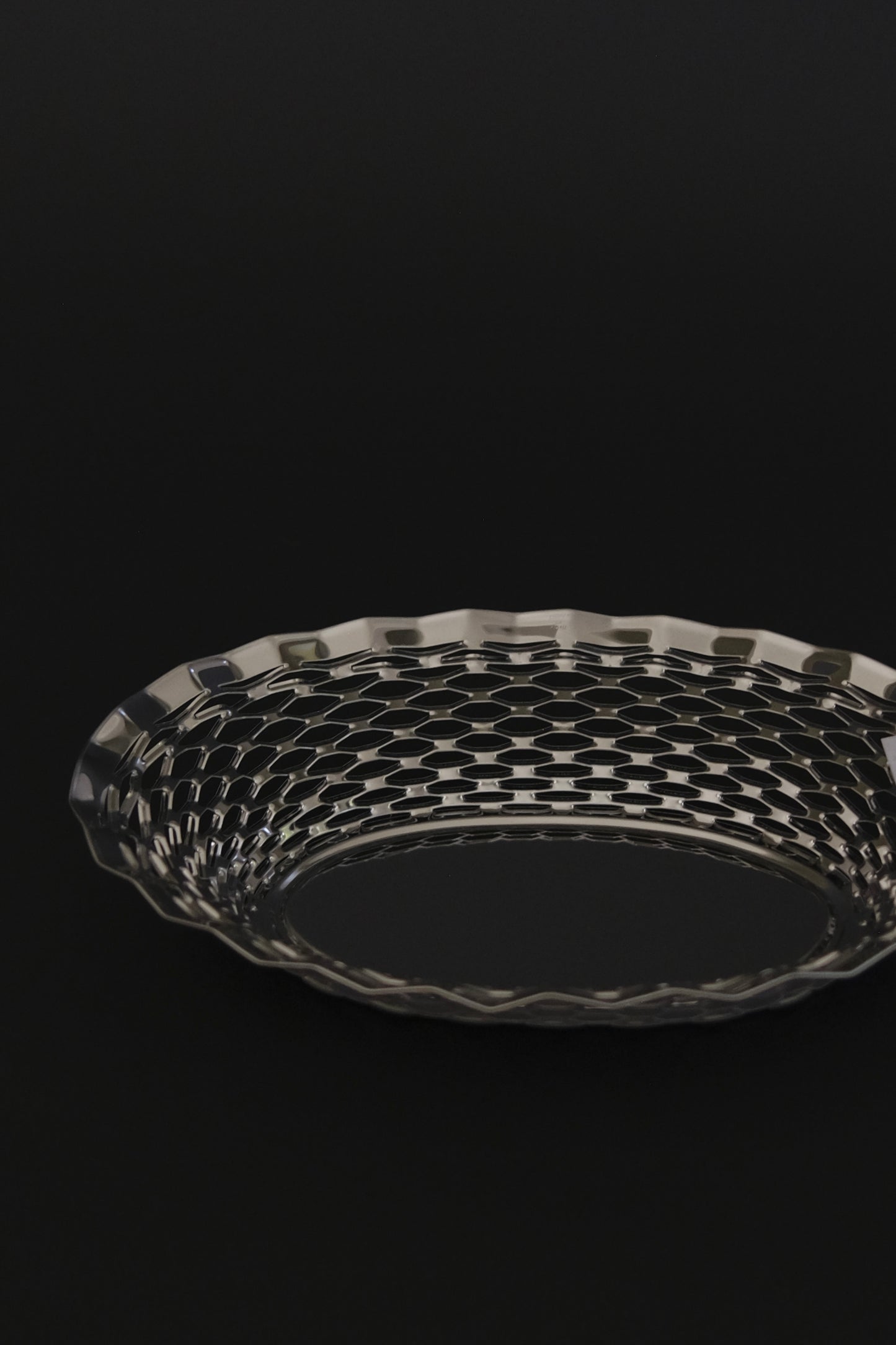 Roger Orfevre stainless steel bread basket overhead clean finish view