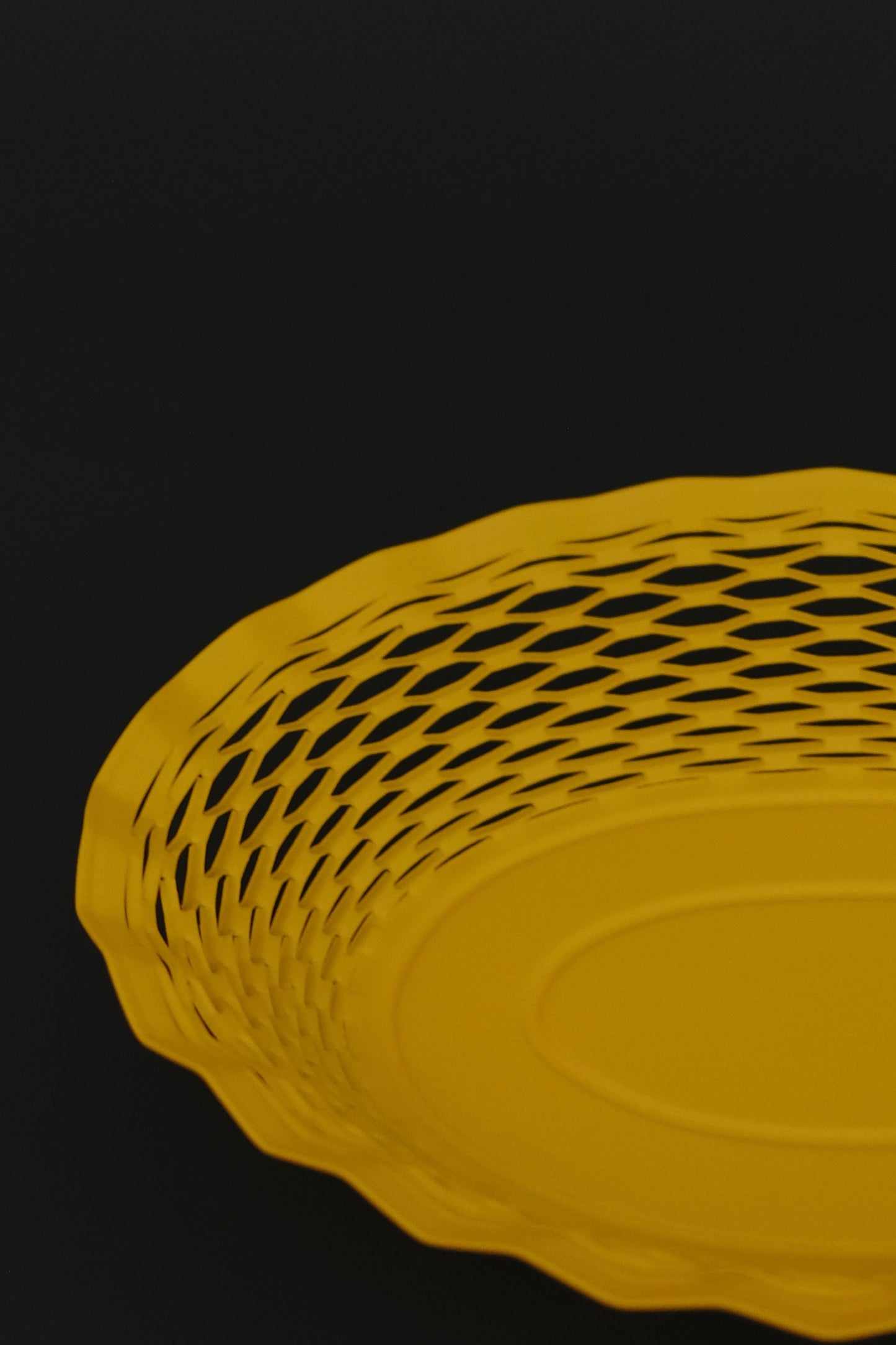 Roger Orfevre large pollen yellow bread basket styled on dining table