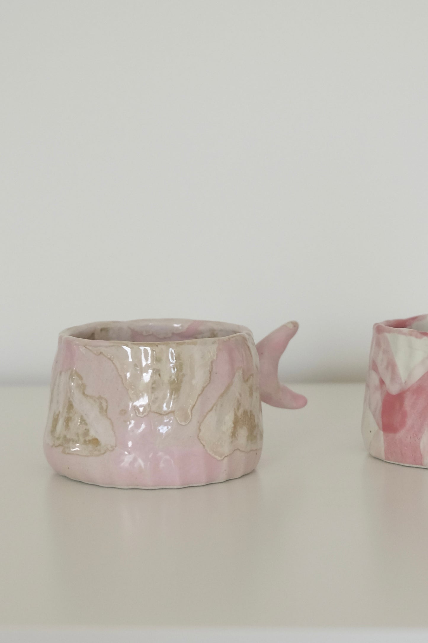 Strawberry Milkshake pink mermaid tail ceramic cup, front view