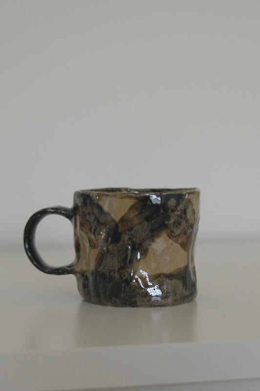 Salted Caramel Macchiato brown ceramic mug, front view