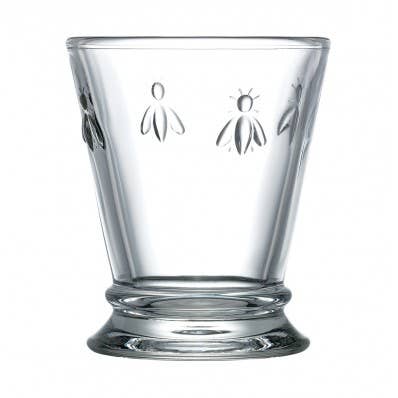 La Rochère Bee tumbler in clear French pressed glass with embossed Napoleonic bee motif