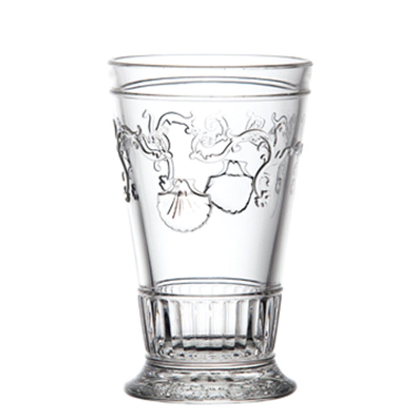 Tall La Rochère Versailles iced tea glass with sculpted French relief pattern