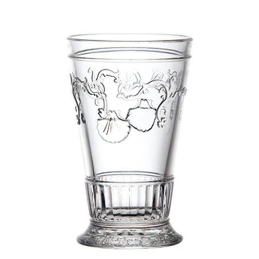 Tall La Rochère Versailles iced tea glass with sculpted French relief pattern