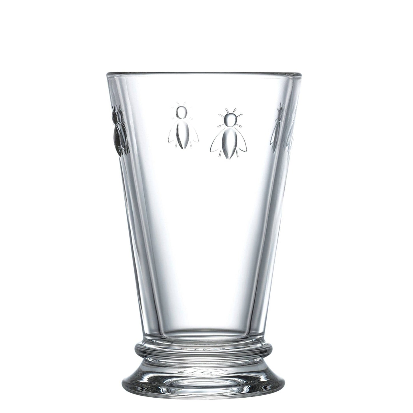 Tall La Rochère Bee iced tea glass in clear French glass with embossed bee motif